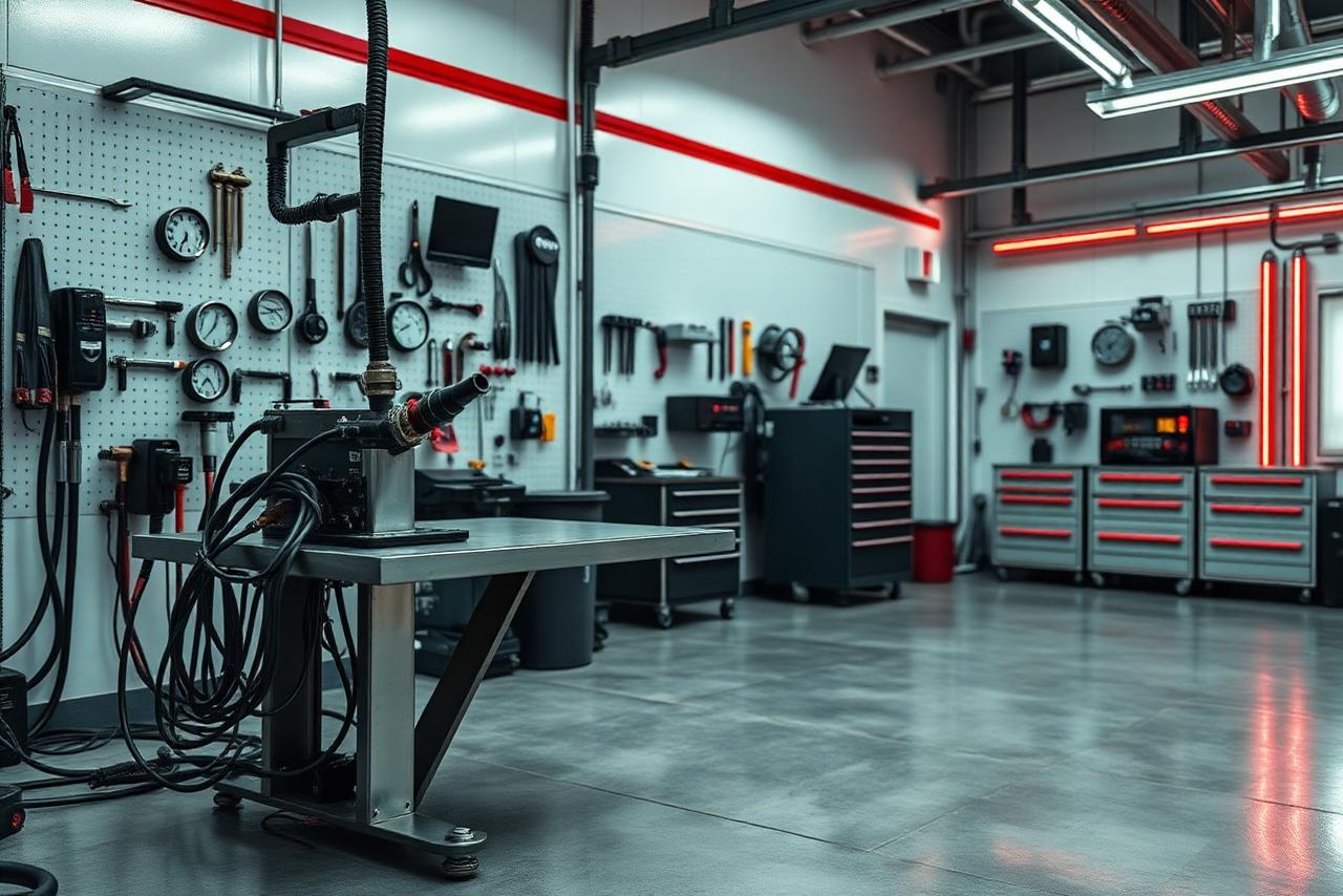 DieselTechs verkstad i Tumba med provbänk för dieselspridare