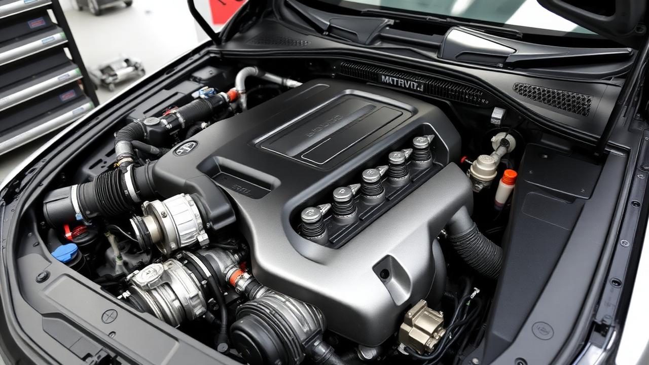 Motorrum på 3.0 V6 TDI med synliga piezospridare