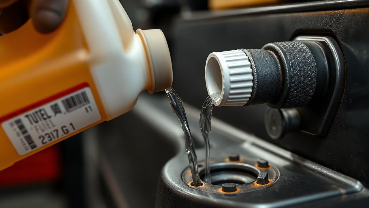 Dieseladditiv hälls i tanken på en dieselbil