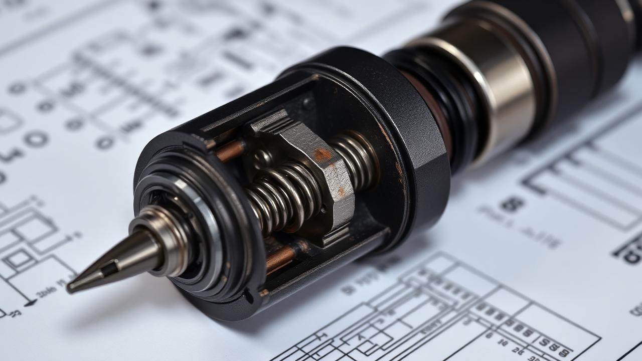 Genomskuren dieselspridare på teknisk ritning